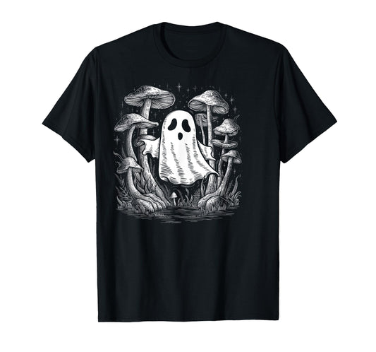 Spooky Ghost In Forest Of Mushrooms T-Shirt