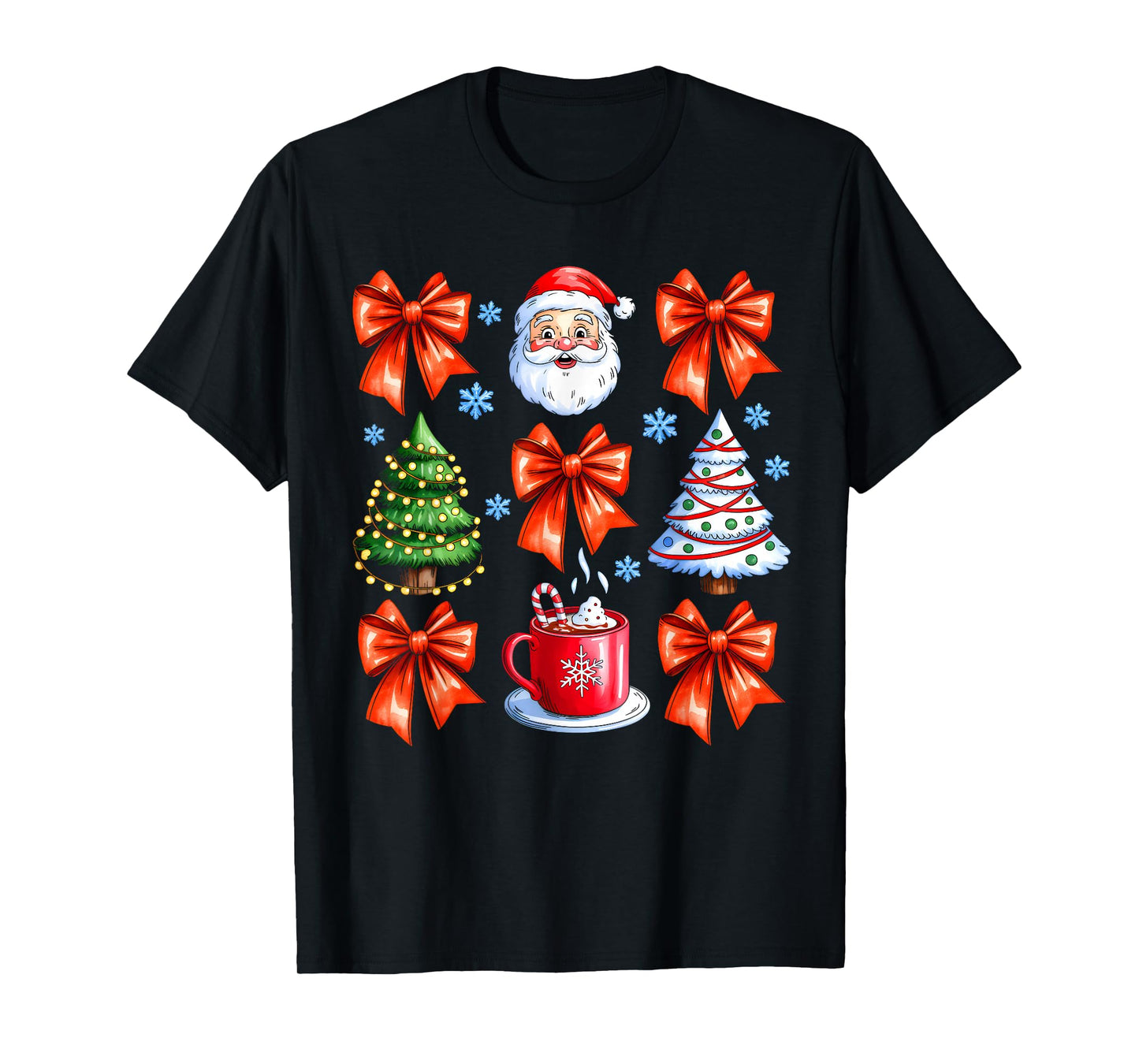 Coquette Bow Santa Christmas Tree Cake Candy Cane Girly Xmas T-Shirt