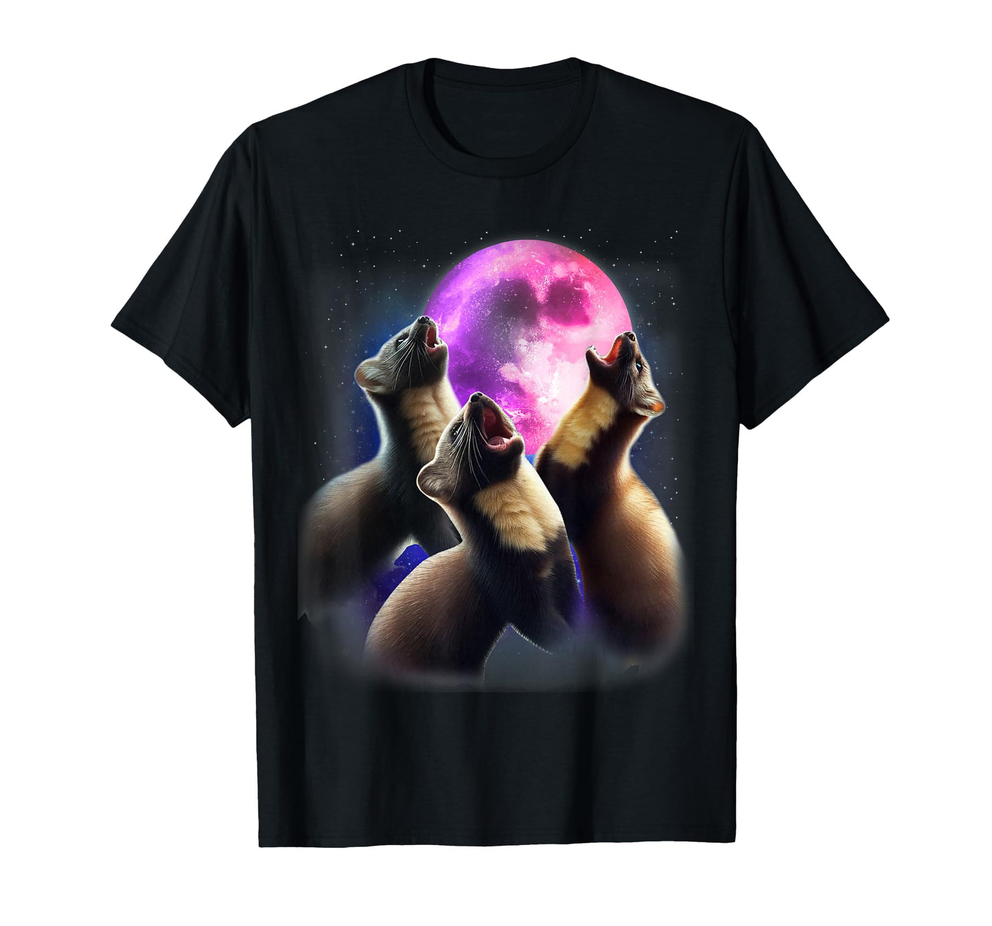 3 Marten Howling At The Moon Funny American Pine Marten Kids T-Shirt
