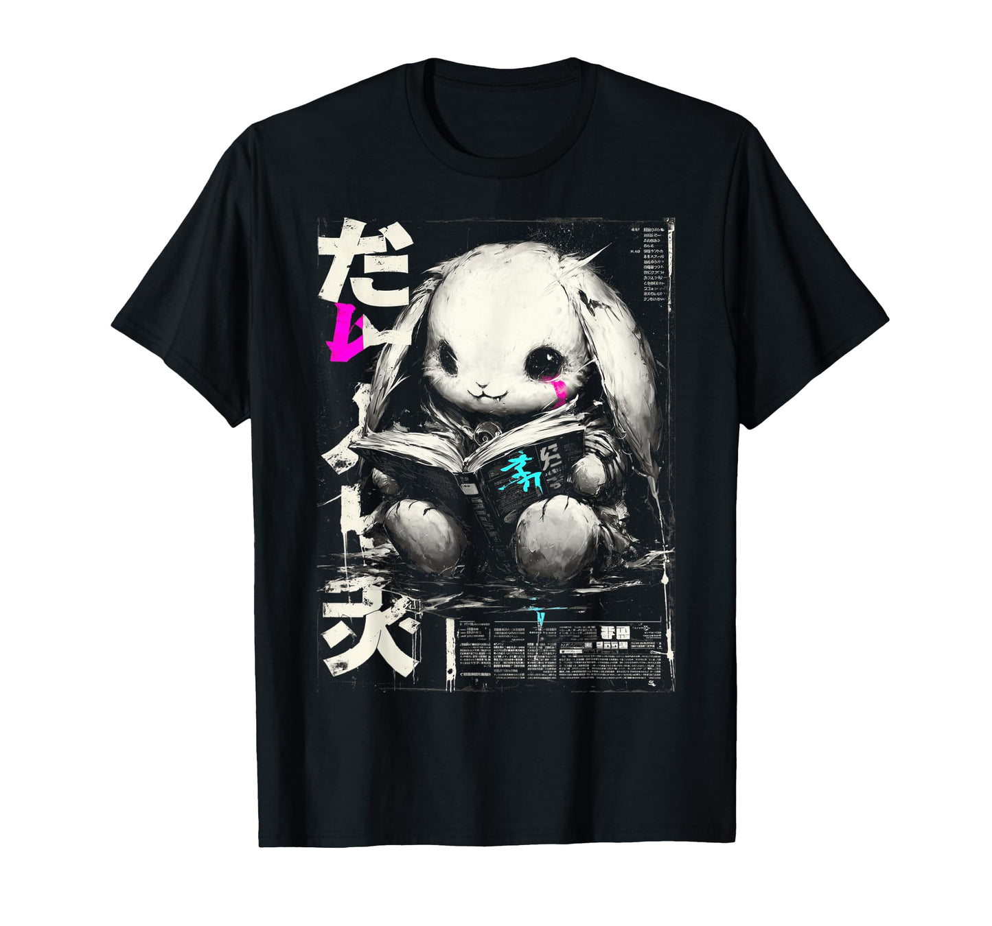 Dark Manga Bunny Reading Book Fantasy T-Shirt