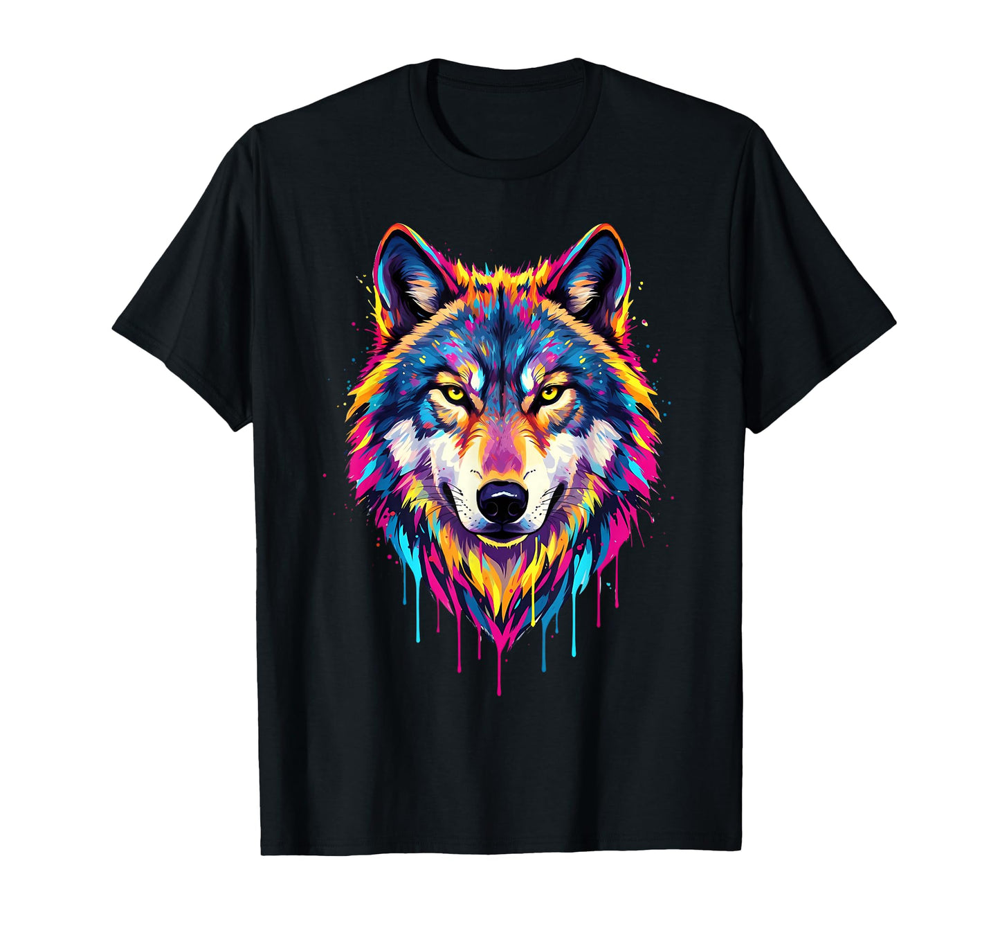 Colourful Cool Wolf Head in Vivid Shades Artistic Designed T-Shirt