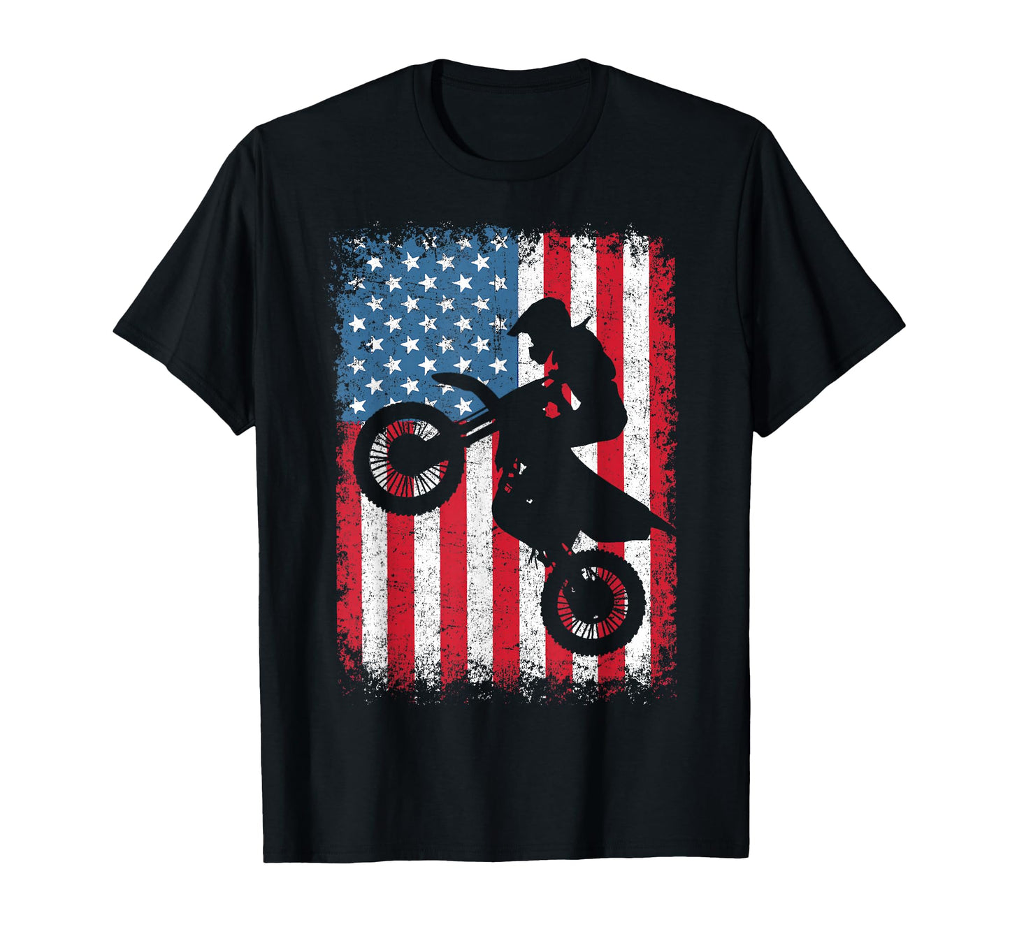 Dirt Bike Motocross Biker American Flag 4th of July Boys Men T-Shirt