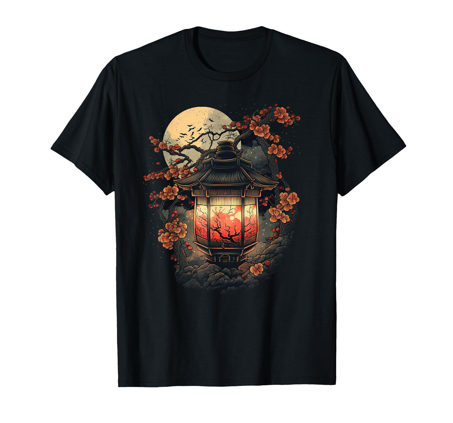Japan Art Japanese Pagoda Lantern Sakura Blossom Aesthetic T-Shirt