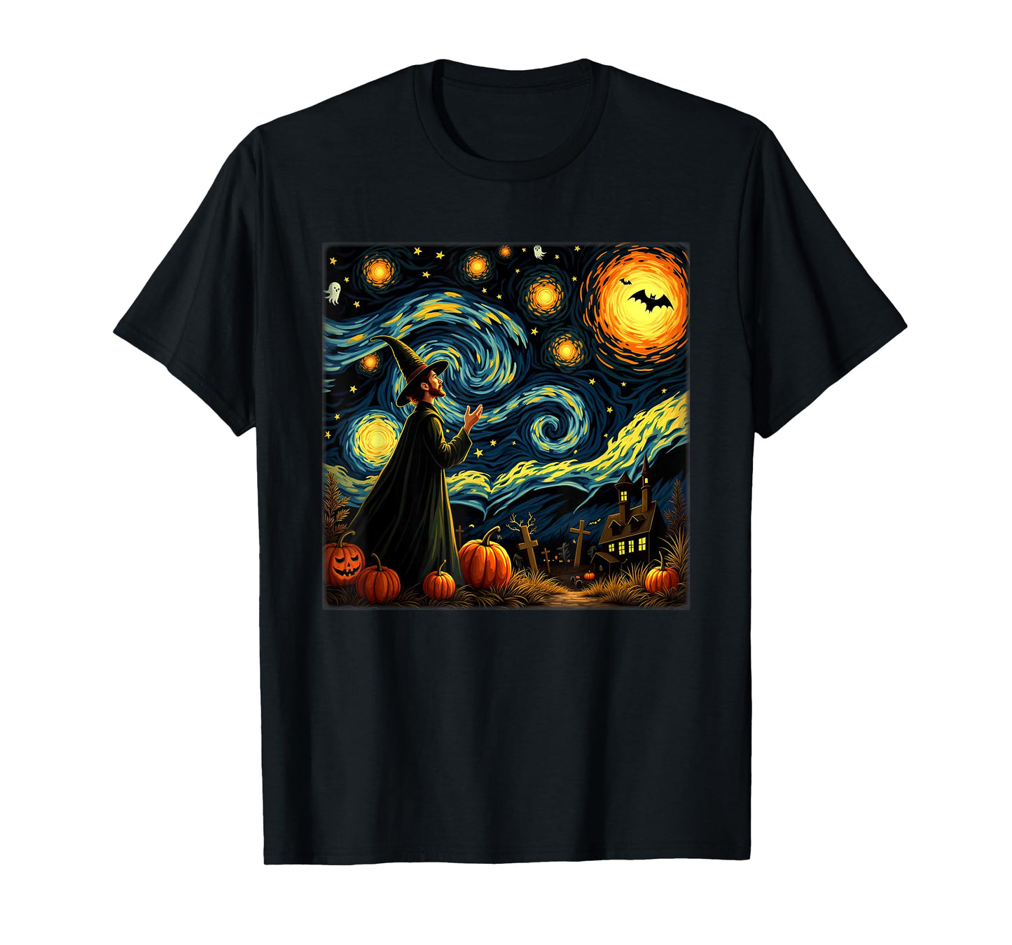 Spooky Halloween Magician Starry Night T-Shirt