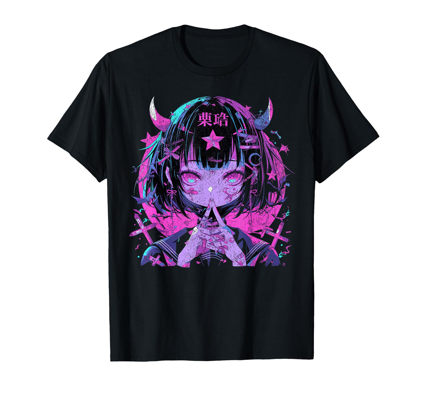 Goth Grunge Demon Anime Girl Waifu Horror Alt Aesthetic T-Shirt
