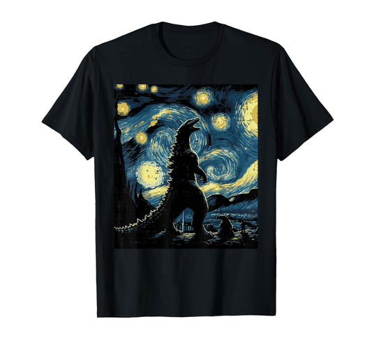 Japanese Monster Starry Night Funny Painting Men Women Kids T-Shirt