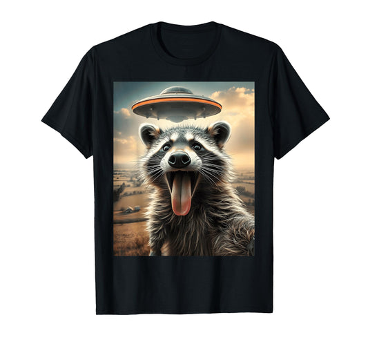 Racoon Selfie UFO Alien Raccoon T-Shirt