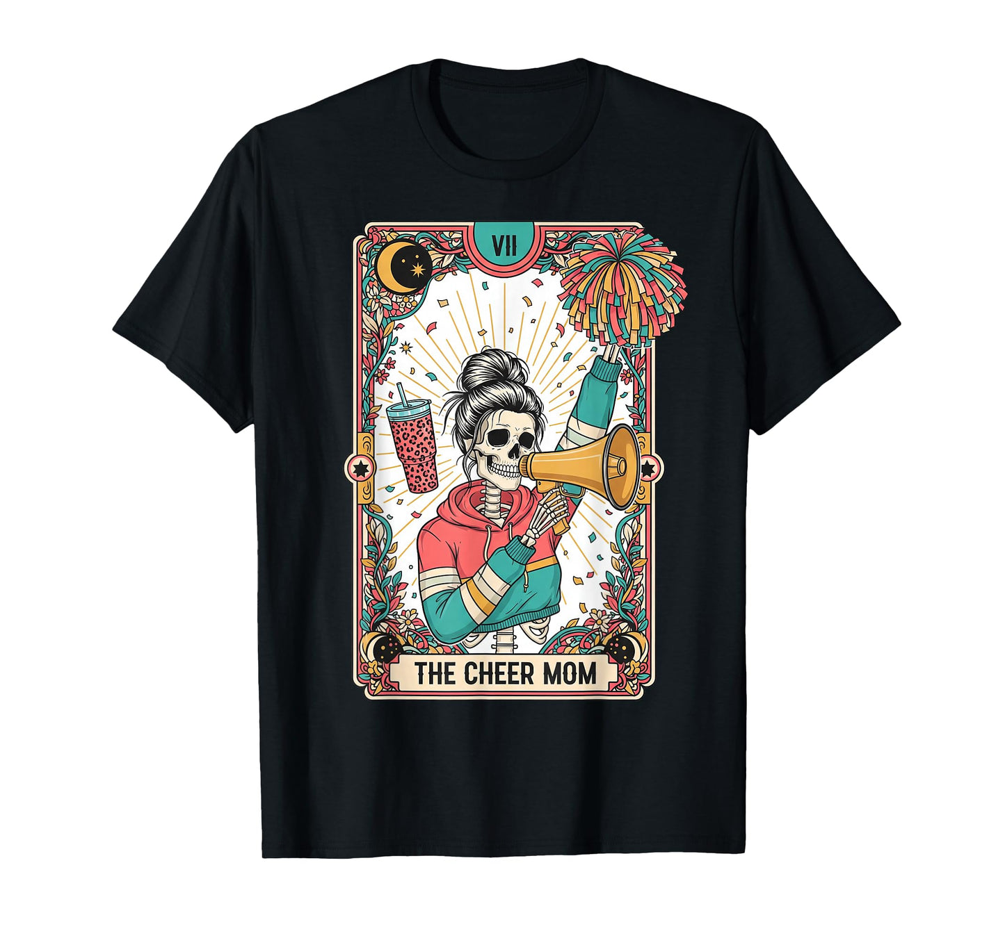 Tarot Card Gothic Cheer Mom Skeleton Funny Cheerleader Mama T-Shirt