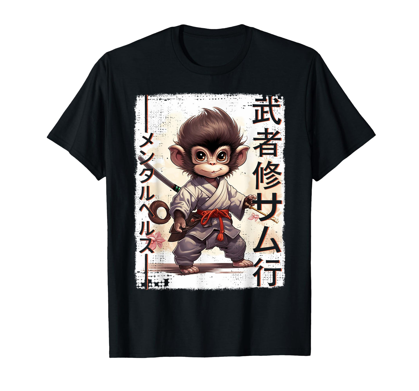 Samurai Monkey Warrior Japanese Ninja Monkey Kawaii T-Shirt