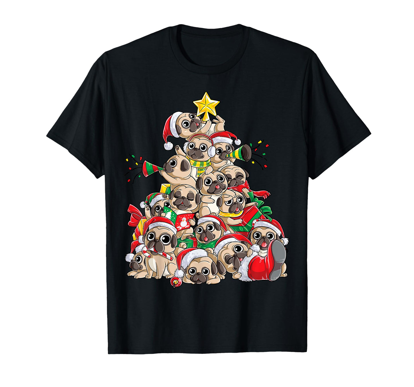 Pug Christmas Tree Dog Santa Xmas Boys Girls Merry Dogmas T-Shirt