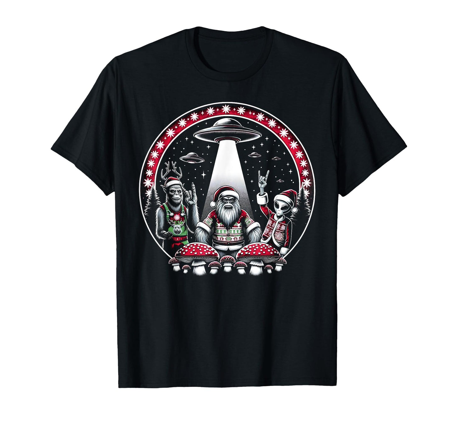 Unique Christmas Santa Alien Bigfoot Reindeer Holiday T-Shirt