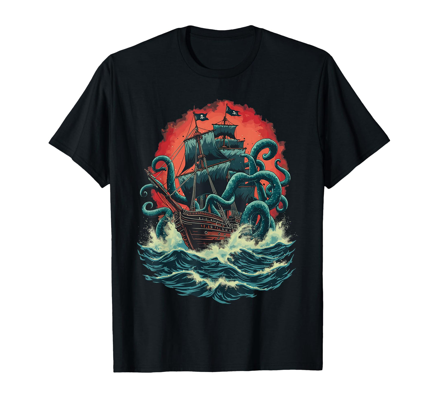 Pirate Ship Kraken Ocean Battle Giant Octopus Sea Monster T-Shirt