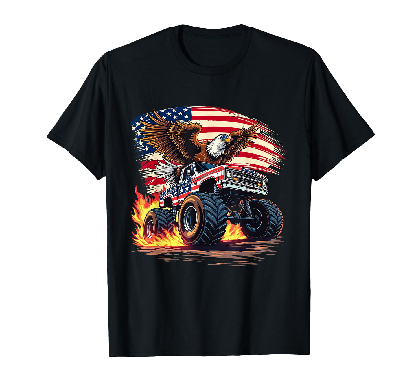 Bald Eagle Monster Truck - USA American Flag 4th Of July T-Shirt