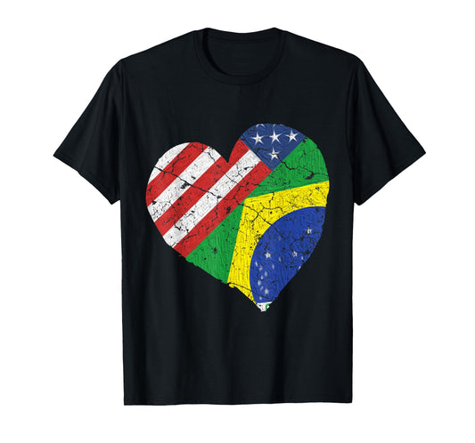 Half Brazilian Half American Flag Brazil USA Pride T-Shirt