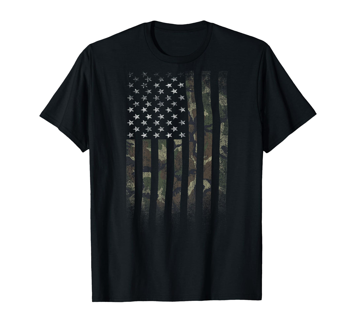 Camo American Flag Distressed (on Back) T-Shirt