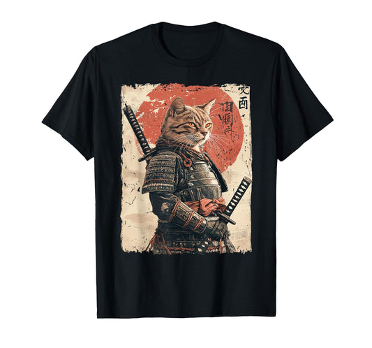 Samurai Cat Warrior Japanese Ukiyo-e Artwork Cat Samurai T-Shirt