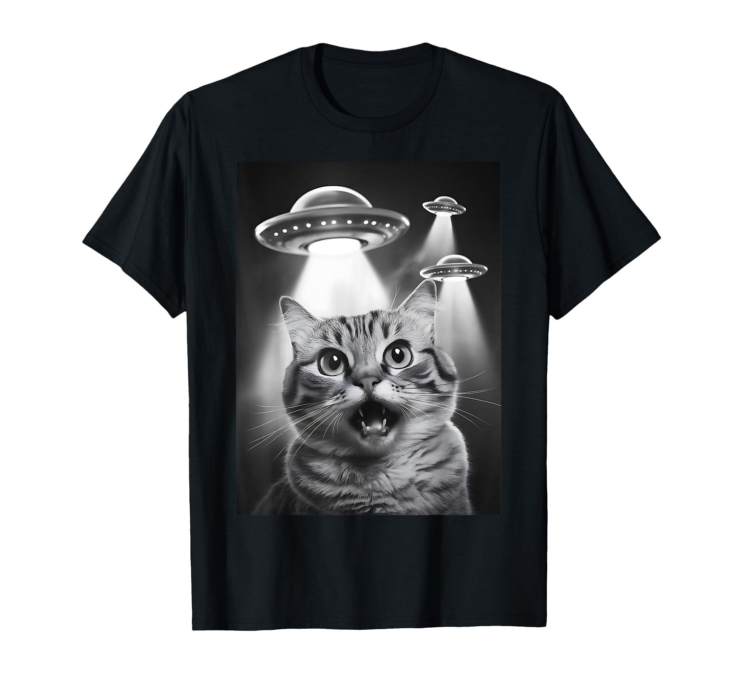 Alien UFO Funny Cat Selfie T-Shirt