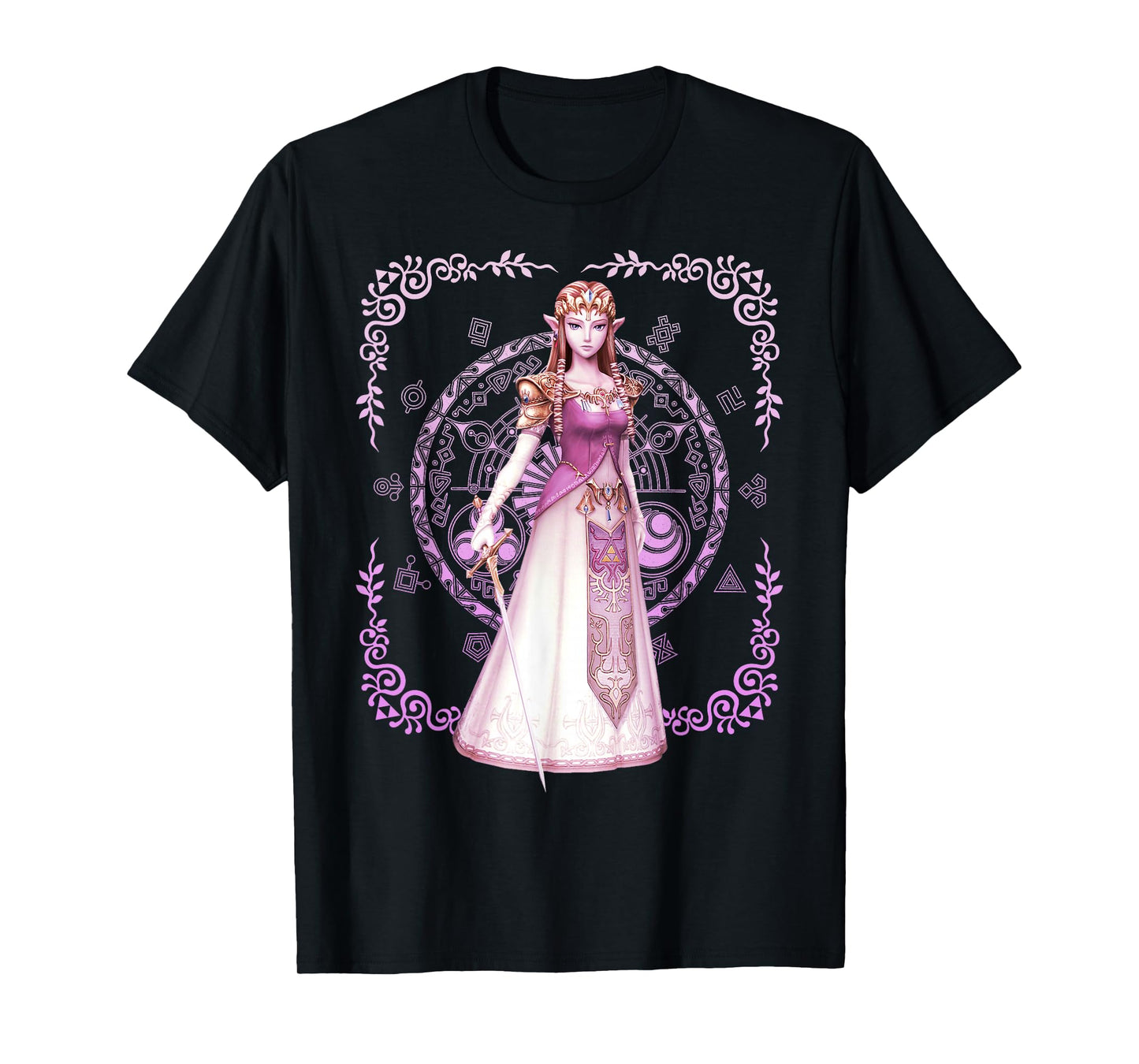 Nintendo Zelda Pink Ornate Border Portrait Graphic T-Shirt T-Shirt