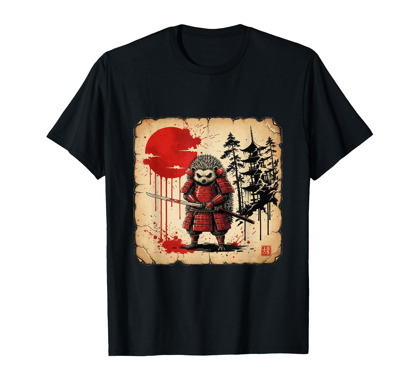Samurai Hedgehog Warrior Dark Japanese Mythology Art T-Shirt