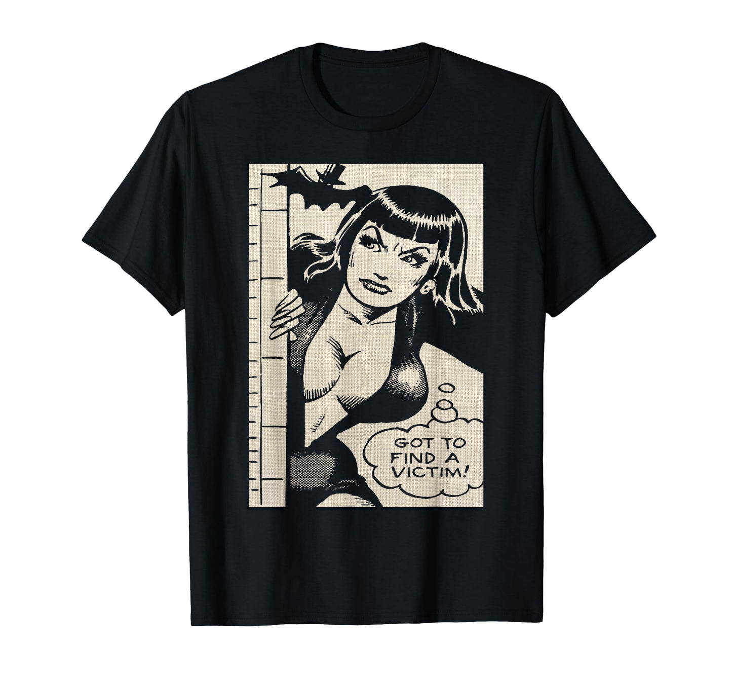Vintage Vampire Bat Vampire Pin Up Girl Horror Comic Book T-Shirt