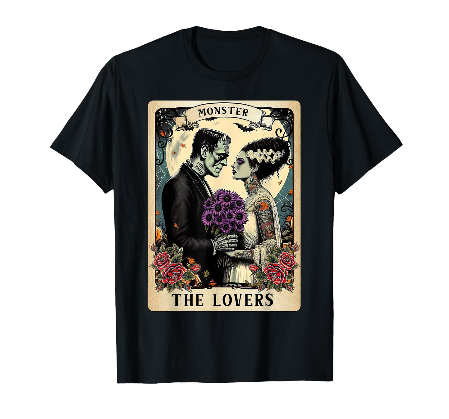 The Monster Frankenstein and Bride The Lovers Tarot Card T-Shirt