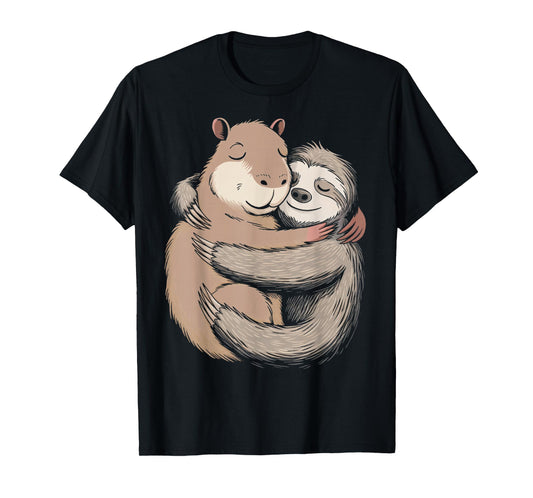 Capybara Hug Sloth Rodent Animals Kawaii Capybara T-Shirt
