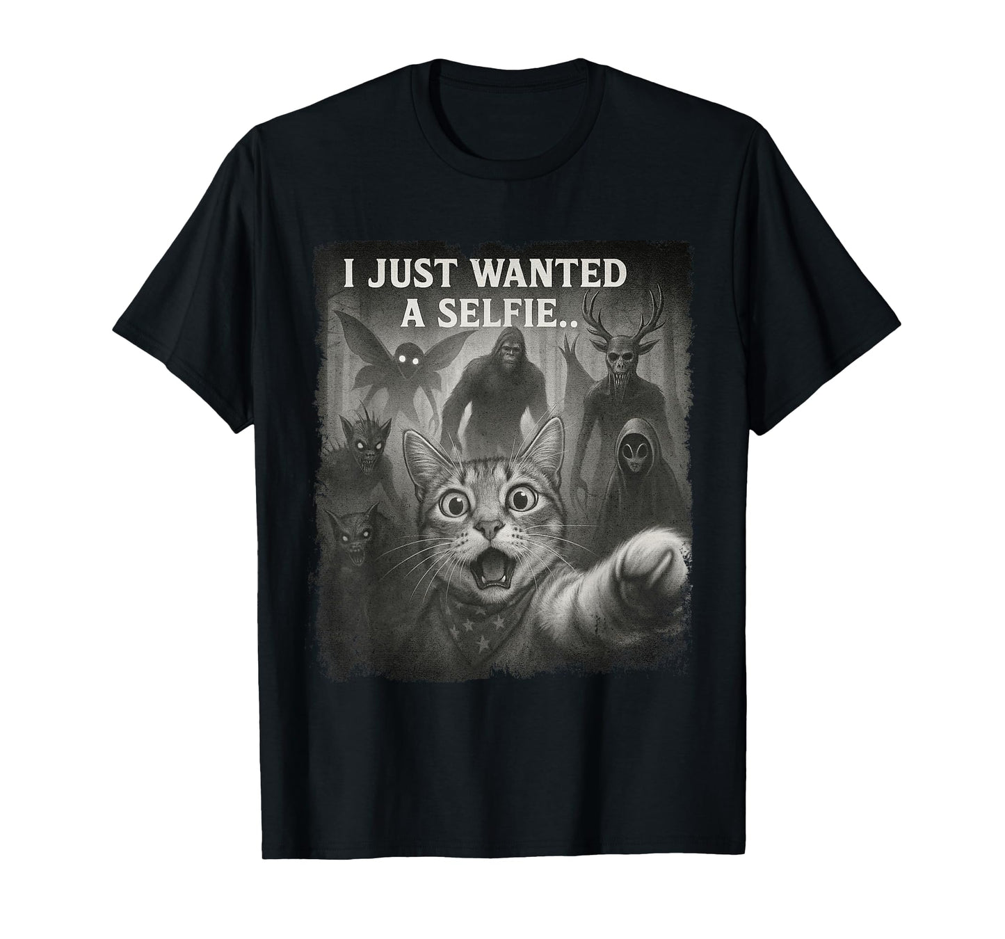 Funny Cat Selfie Alien Bigfoot Cryptid For Men Women Kids T-Shirt