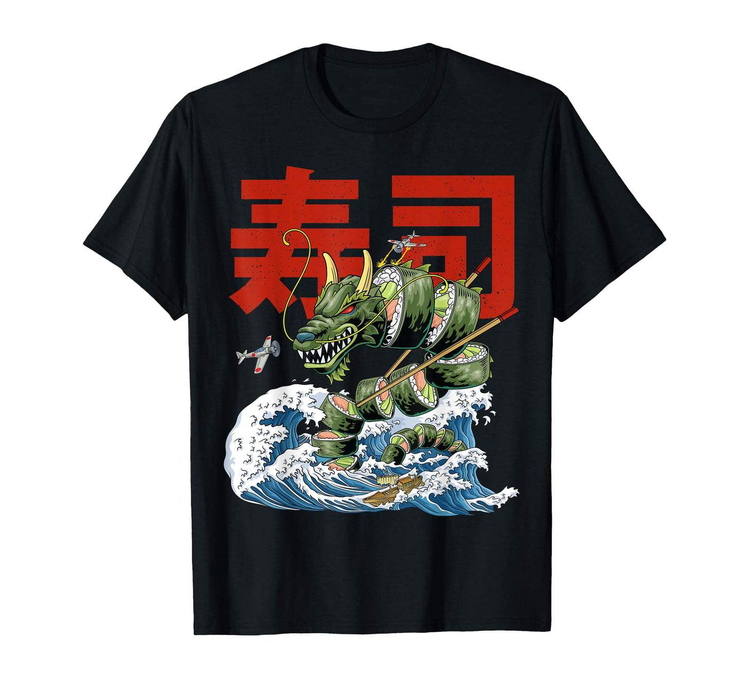 Great Sushi Dragon Kanagawa Wave Roll Japanese Food Kawaii T-Shirt