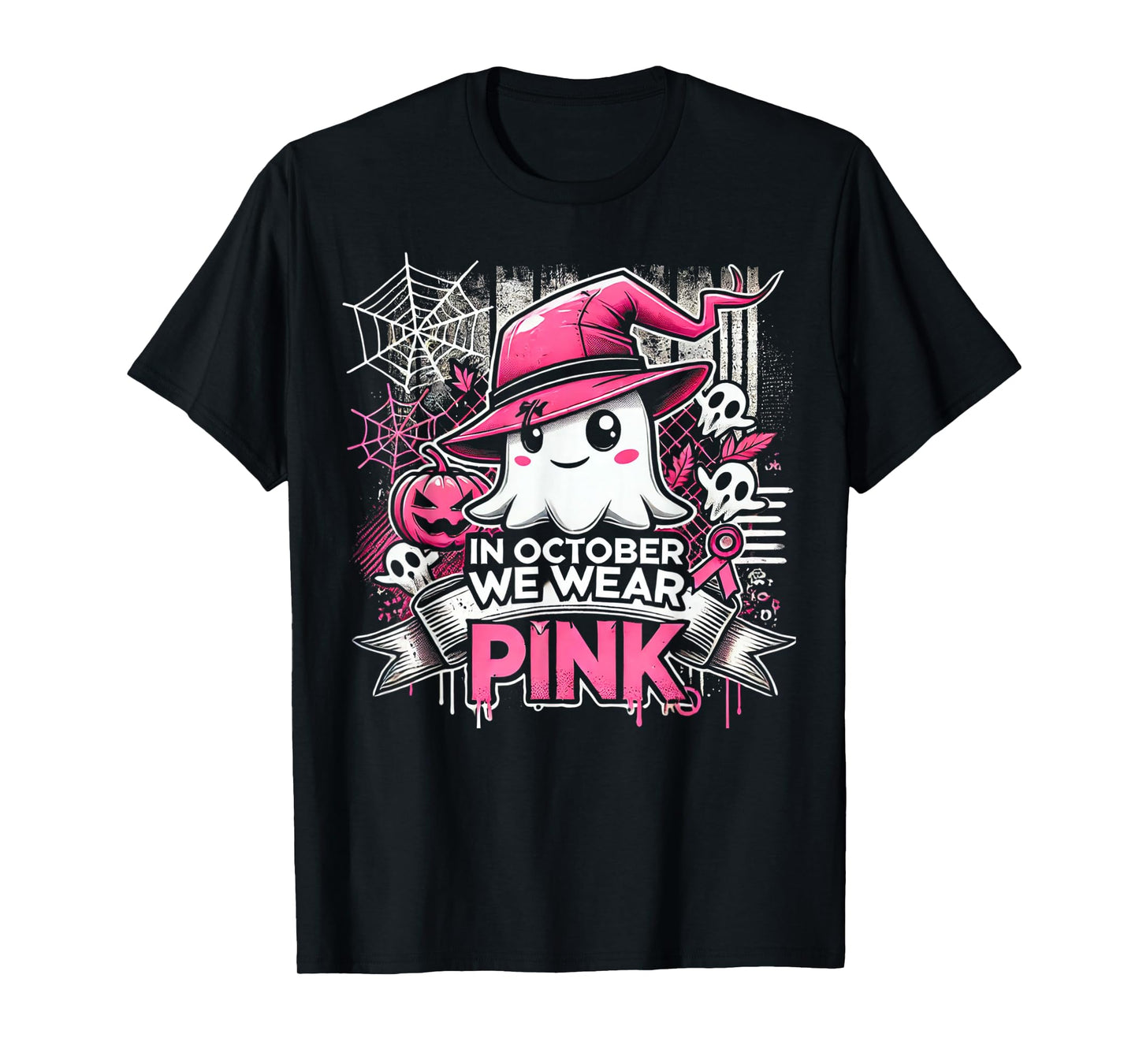 October We Wear Pink Ghost Witch Halloween T-Shirt
