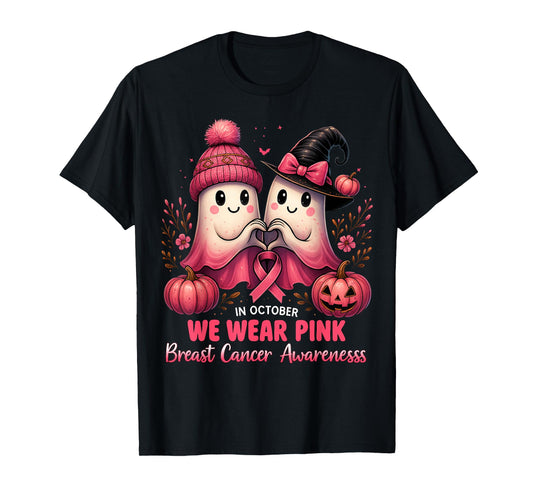 in October We Wear Pink Ghosts Breast Cancer Awareness T-Shirt