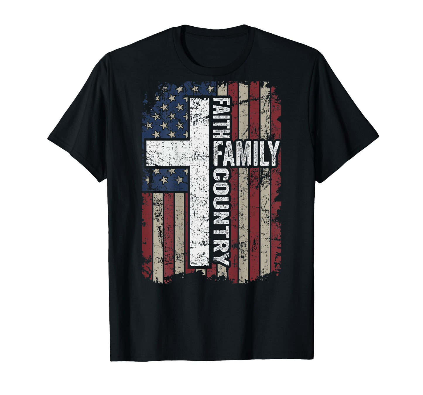 Faith Family Country - Christian Vintage Cross USA - ON BACK T-Shirt