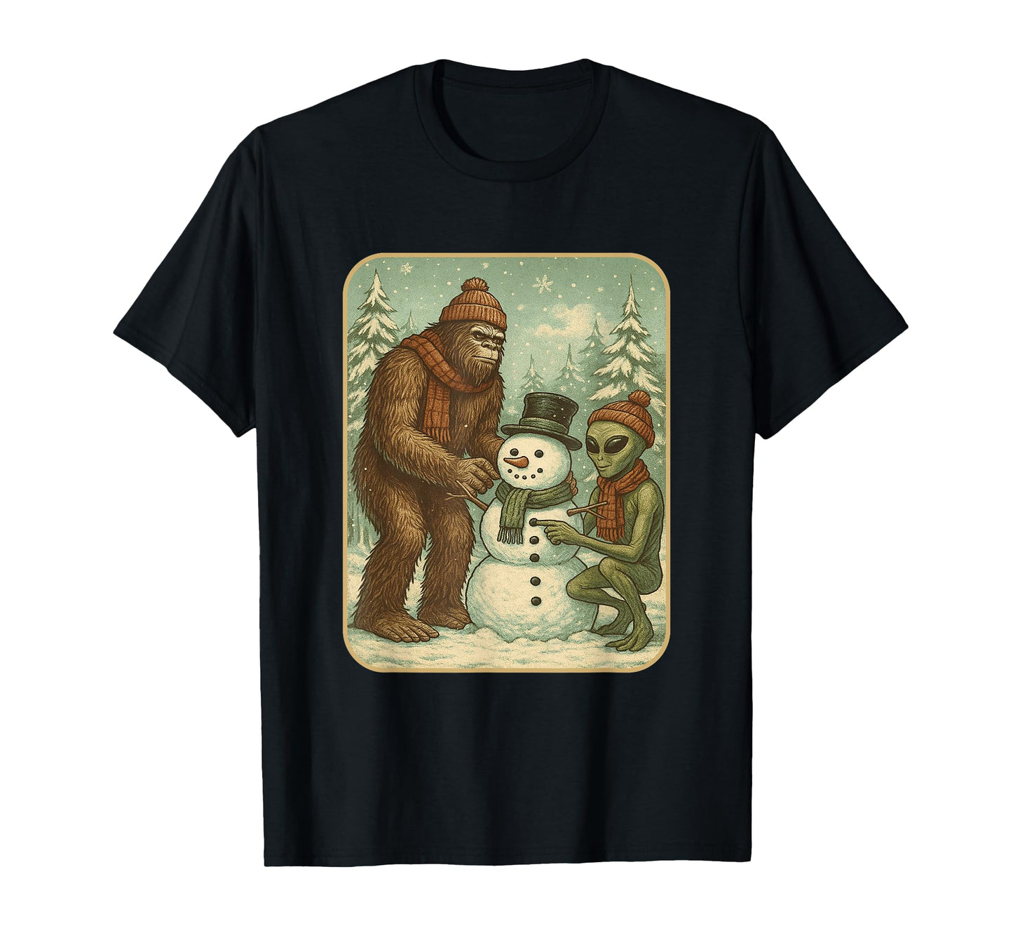 Winter Bigfoot Alien Snowman Christmas Men Boys Women T-Shirt