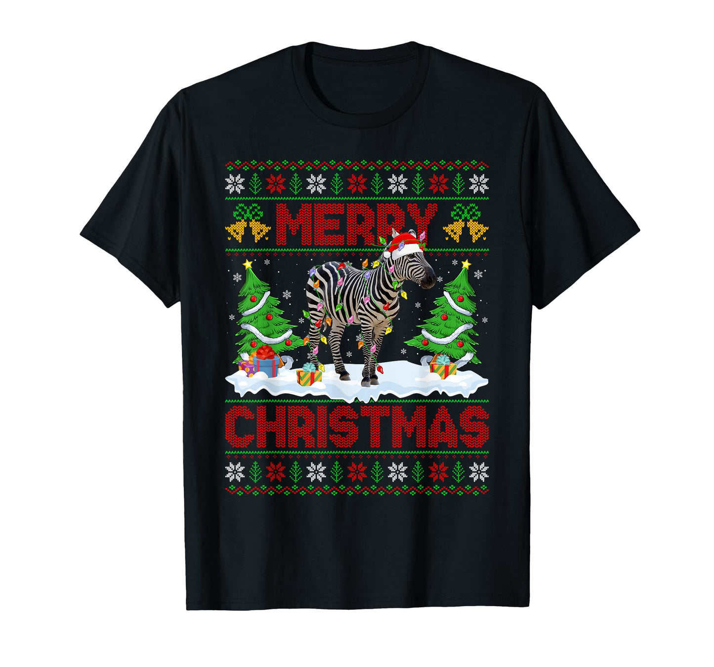 Zebra Ugly Xmas Sweater Funny Animal Lights Christmas T-Shirt