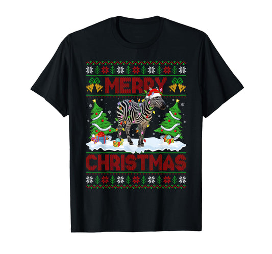 Zebra Ugly Xmas Sweater Funny Animal Lights Christmas T-Shirt