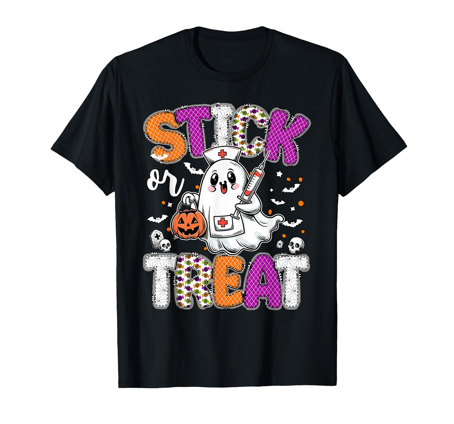 Stick Or Treat Ghost Phlebotomy Tech ER ICU Nurse Halloween T-Shirt