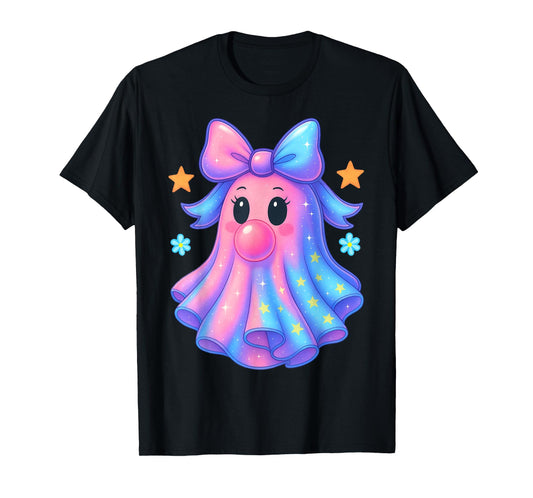 Ghost Bubblegum Coquette Coloful Bow Halloween Girls Women T-Shirt