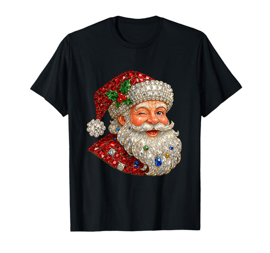 Pink Sparkle Santa Christmas Aesthetic Design T-Shirt