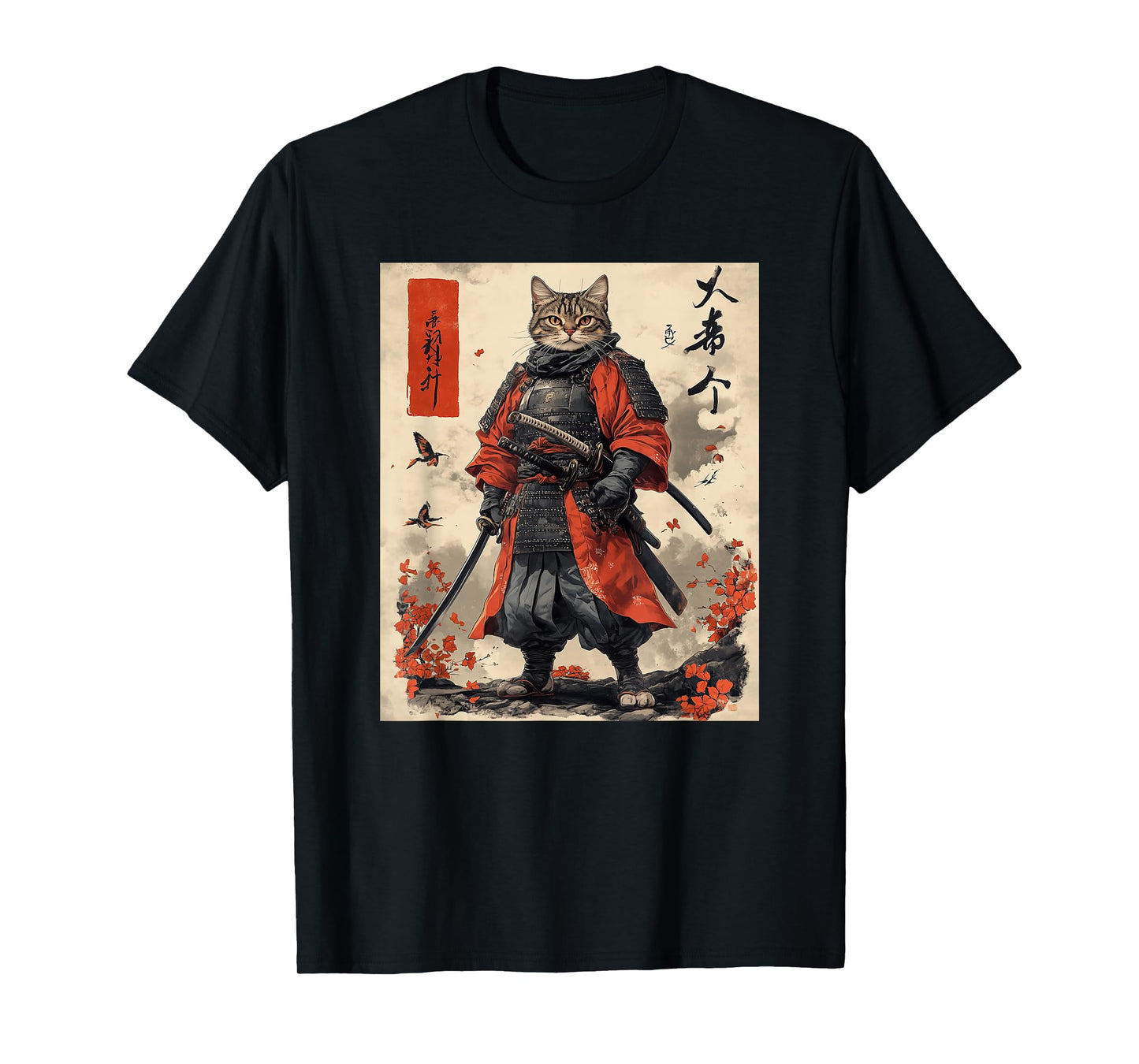 Samurai Cat T-Shirt - Japanese Art Style Warrior Graphic Tee T-Shirt