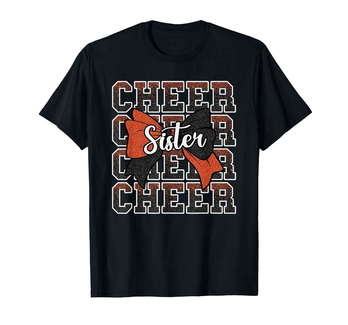 Cheer Sister Bow Sport Cheerleader Cheerleading Orange Black T-Shirt