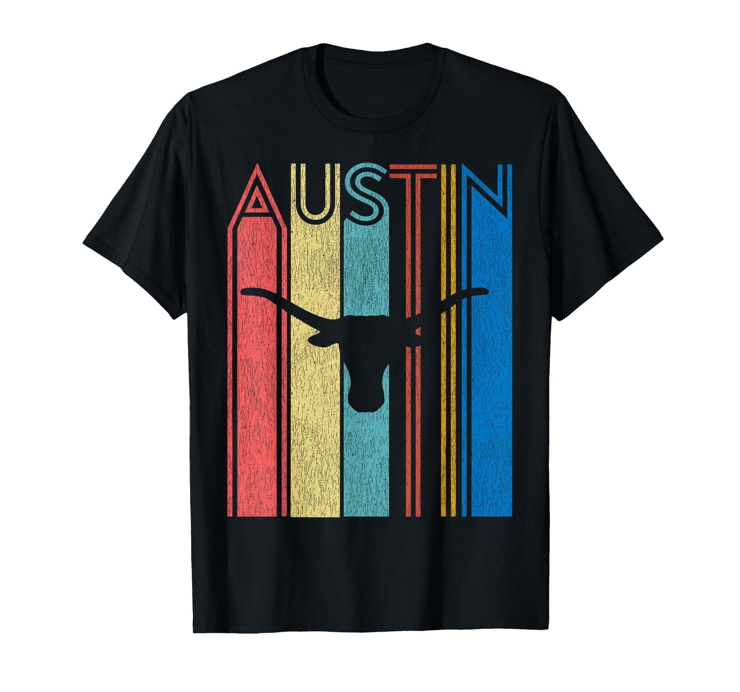 Retro Austin Longhorn Silhouette Skull Vintage Texas T-Shirt