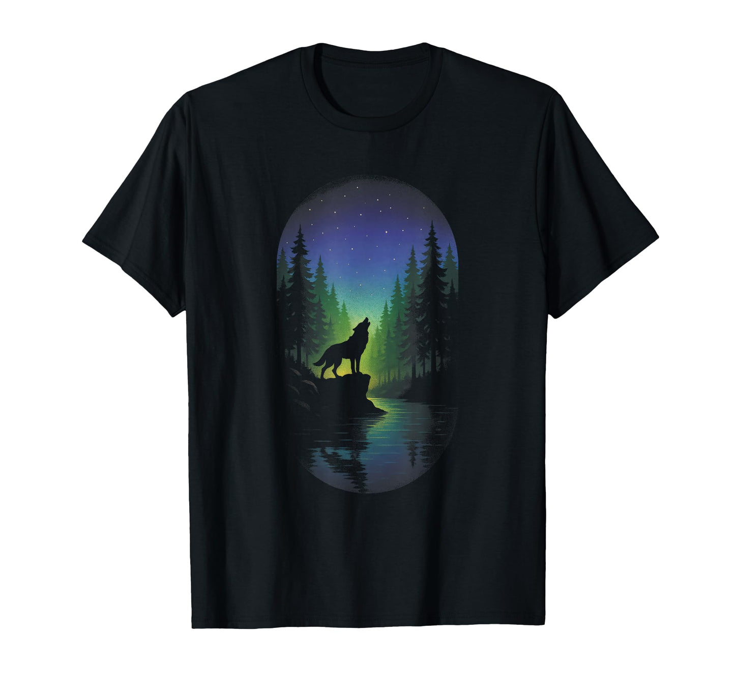 Wolf Silhouette - Forest Wildlife Outdoor Scene T-Shirt