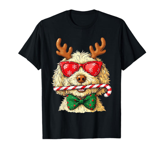 Golden Doodle Christmas Cute Candy Cane Reindoodle Dog T-Shirt