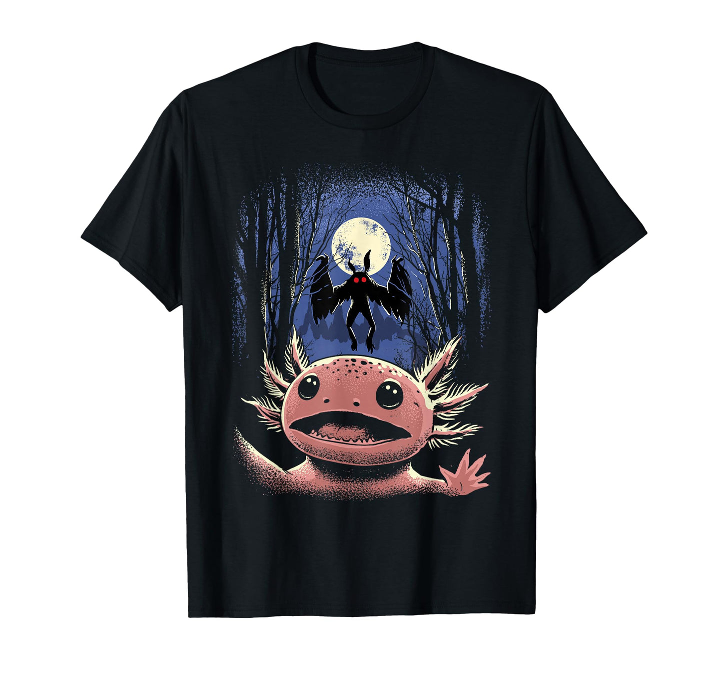 Scared Axolotl Selfie Axolotl With Mothman Monster Cryptid T-Shirt