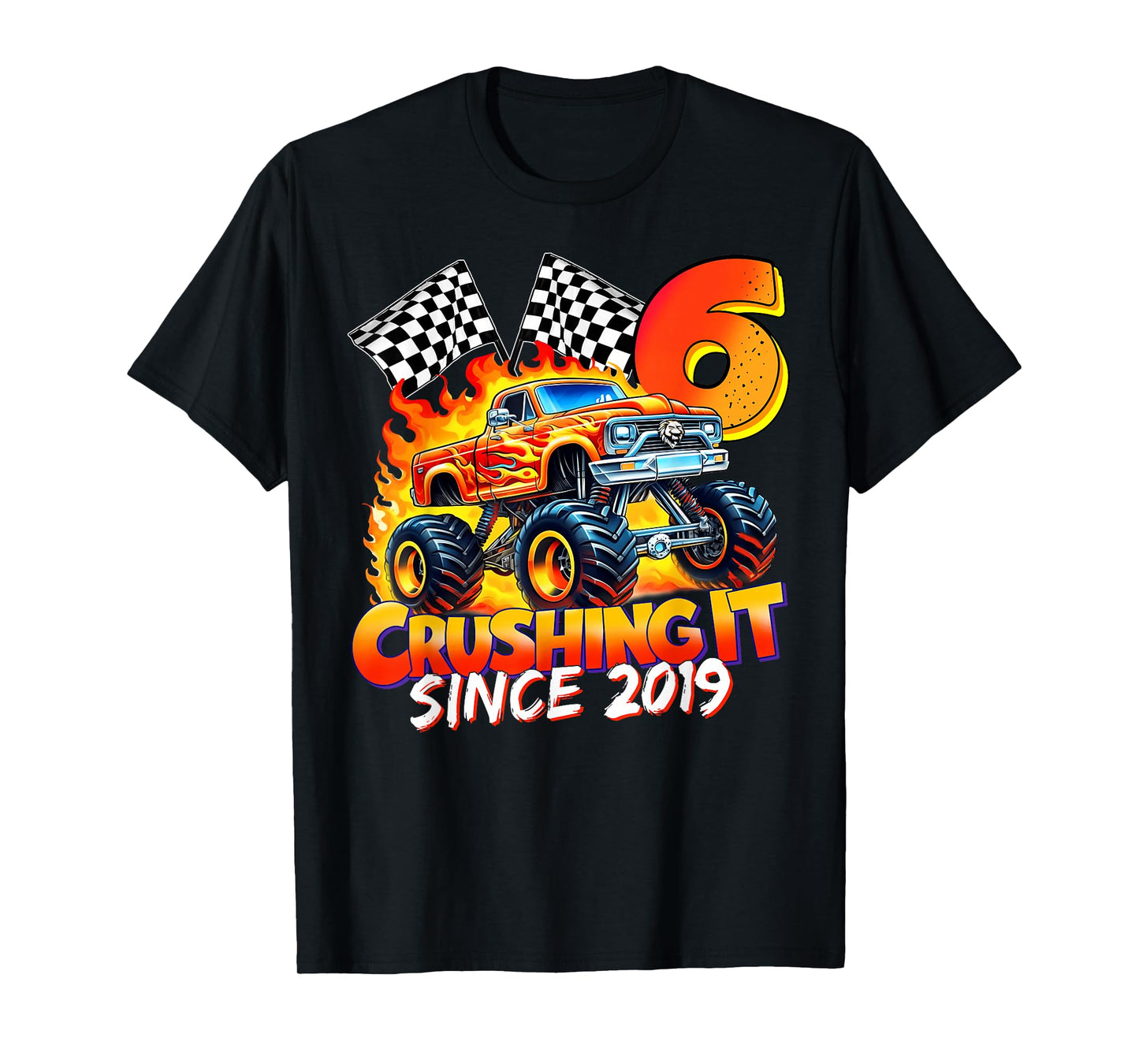 Monster Truck Birthday 6 Year Old Born 2019 6th Party Boys T-Shirt