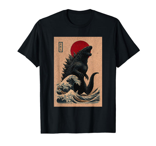 Japanese Kaiju Wave Ukiyo-e Red Sun Japan Kaiju Monster T-Shirt