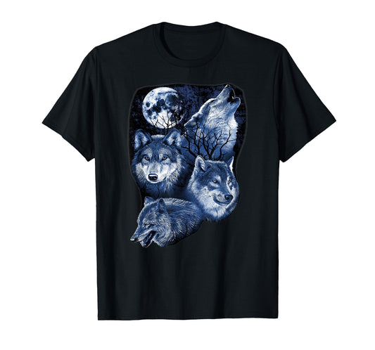 Four Wolfs Howling At The Moon Wolf Lover T-Shirt