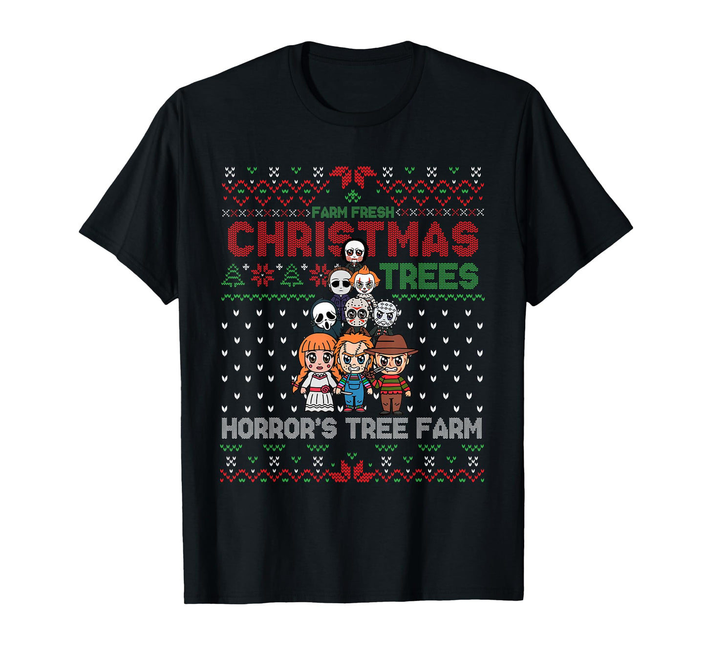 Christmas Trees Horror's Tree Farm, Scary Characters Xmas T-Shirt