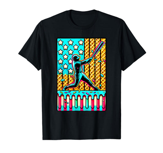 Ice Cream Drip Baseball Stuff Drip For Boys American Flag T-Shirt