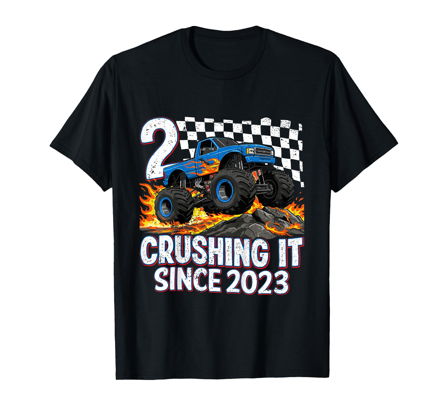 2nd Birthday Monster Truck 2 year Old Boys Party Born 2023 T-Shirt