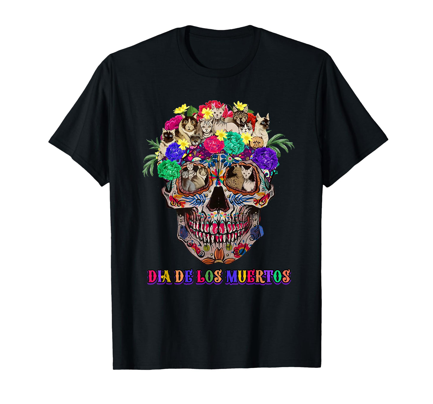 Dia De Los Muertos day of the-dead cat sugar skull T-Shirt